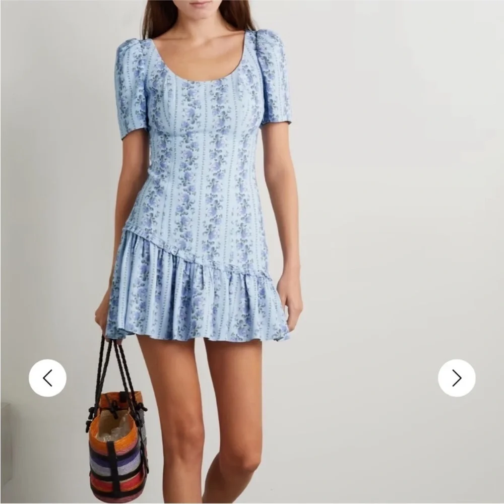 LoveShackFancy Solus Blue Floral Mini Dress Size 4 NEW!
